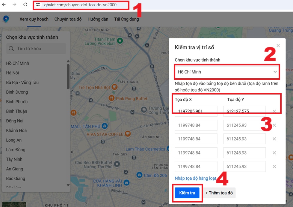 Xác định vị trí đất theo sổ bằng hệ tọa độ x và y sang google map