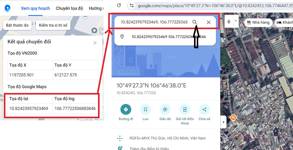 Xác định vị trí nhà đất theo sổ bằng hệ tọa độ x và y sang google map